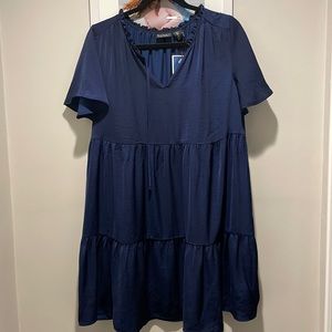 Nicole Miller Navy Blue Satin Dress